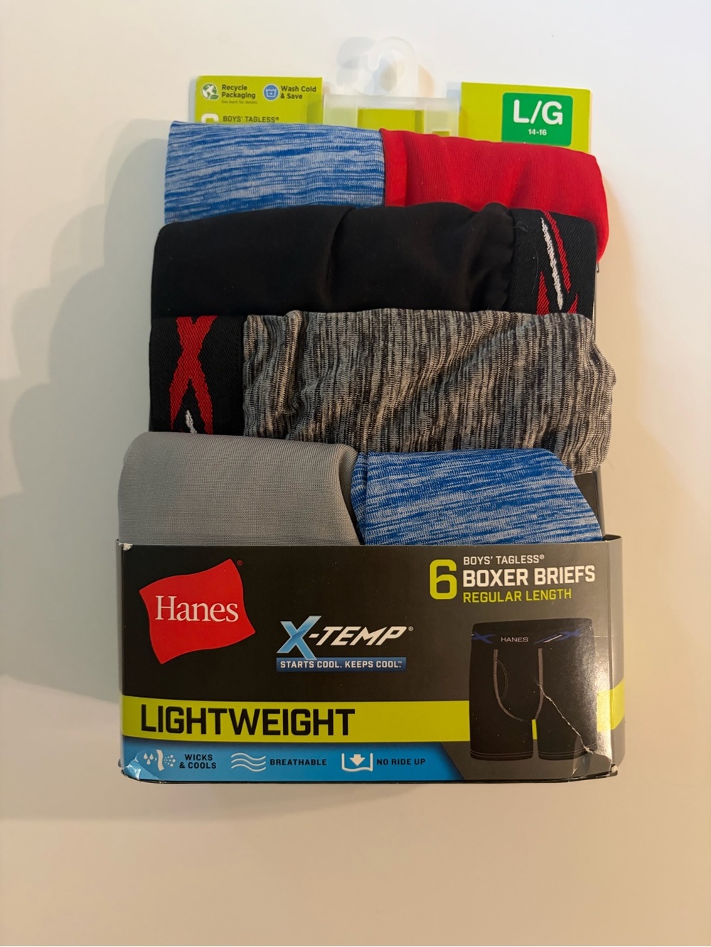 Hanes X-Temp Boys' Boxer Briefs Pack - Red, Black, Gray, Blue